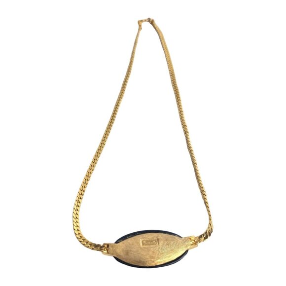 Crown Trifari Statement Black Gold Necklace Glam Vintage 80s 15" - Picture 5 of 9